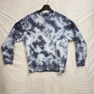 Eddie Bauer Sweatshirt Womens XS Blue White Tie Dye Crewneck Fleece Stretch
